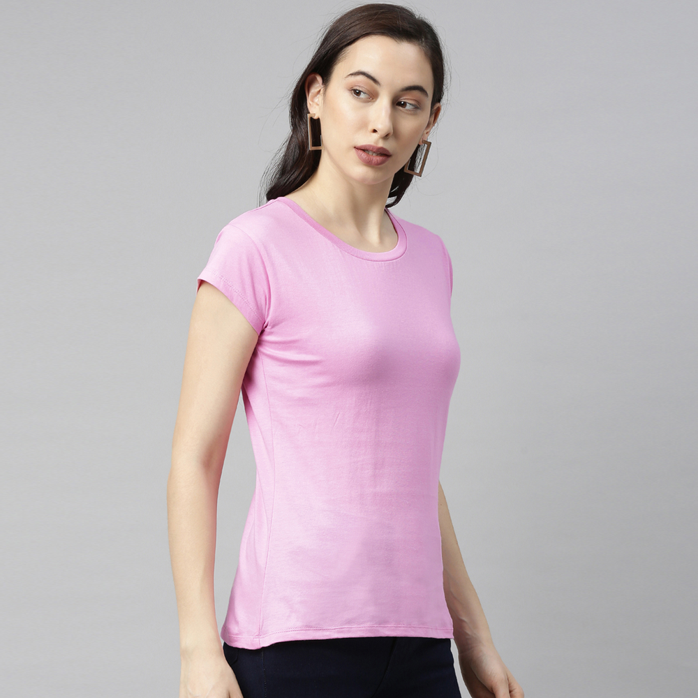 Pale Pink Solid Women's T-Shirt Women's Plain T-Shirt Bushirt   