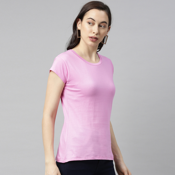 Pale Pink Solid Women's T-Shirt Women's Plain T-Shirt Bushirt   