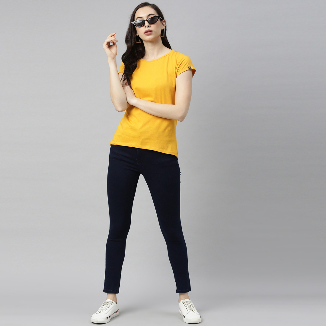 Mustard  Solid Women's T Shirt Women's Plain T-Shirt Bushirt   