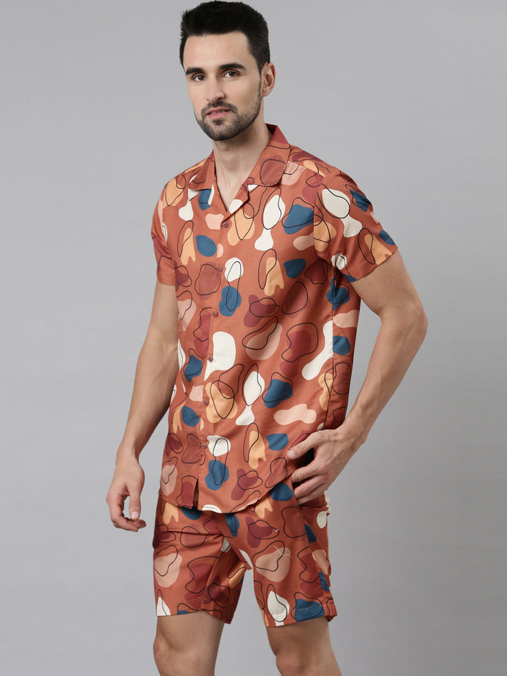 Caramel Printed Co-Ords Co-Ords Bushirt   