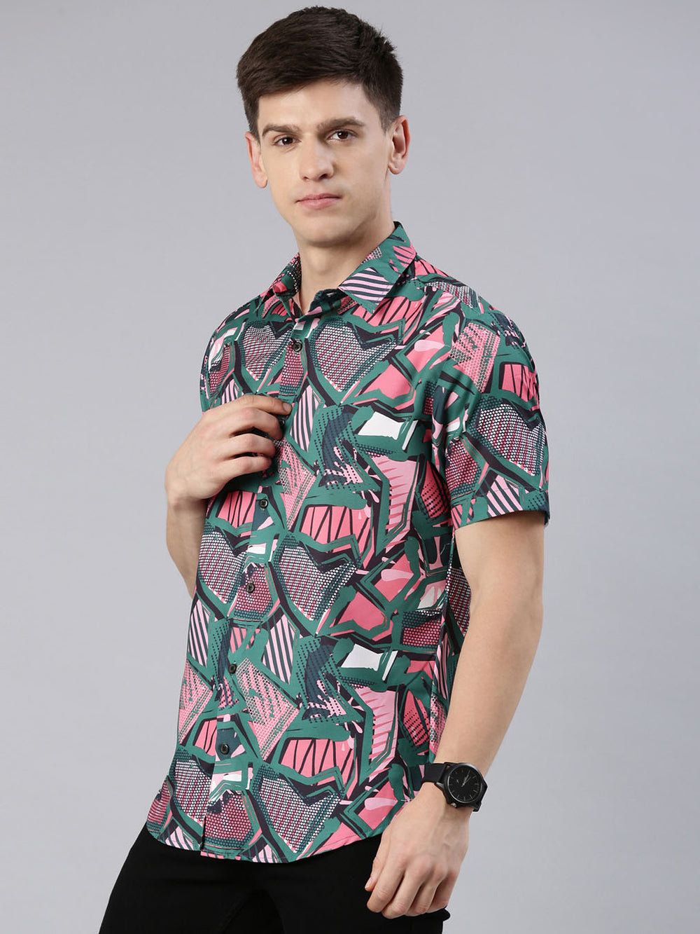 Abstract Green Shirt Printed Shirt Bushirt   