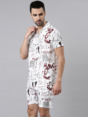 Vintage Pictorial White Co-Ords Co-Ords Bushirt   