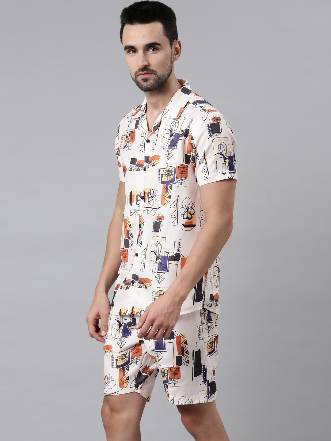 Cream Printed Co-Ords Co-Ords Bushirt   