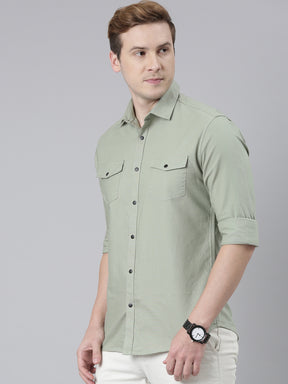 Sage Green Cargo Shirt Solid Shirt Bushirt   