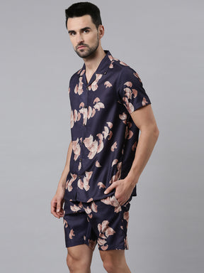 Ginkgo Leaf Navy Blue Co-Ords Co-Ords Bushirt   