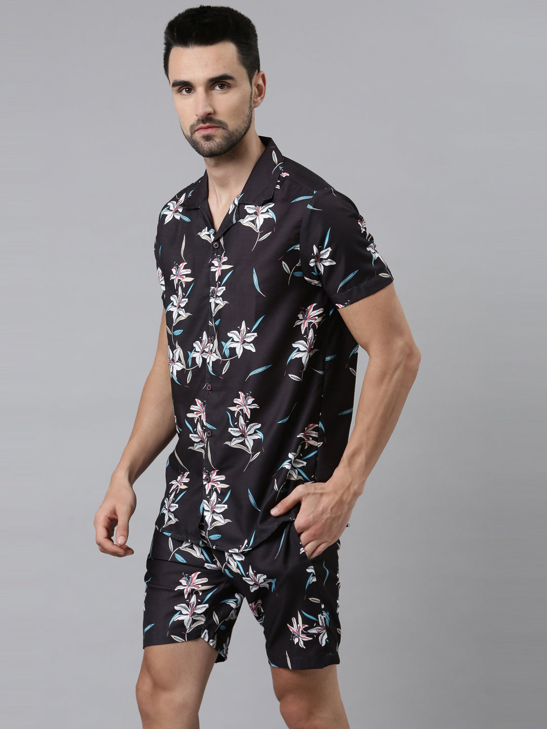 Hibiscus Black Co-Ords Co-Ords Bushirt   