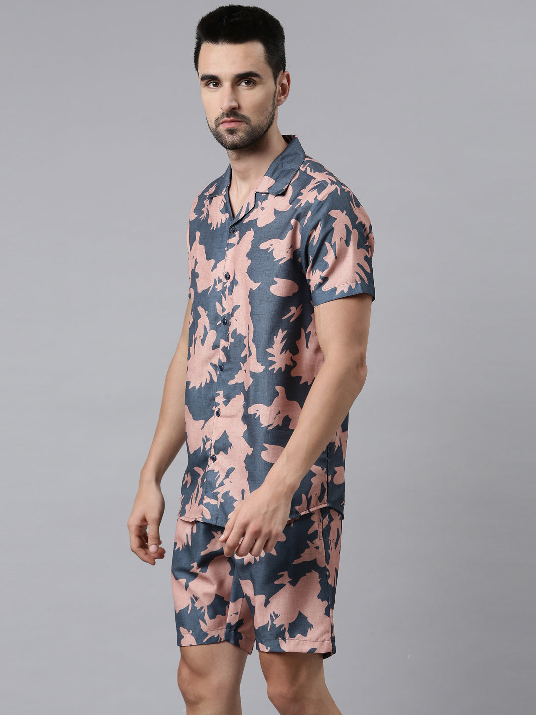 Slate Blue Printed Co-Ords Co-Ords Bushirt   