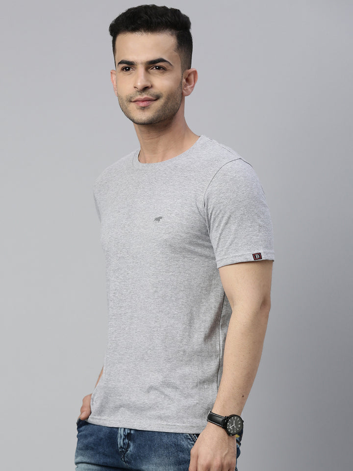 Dark Grey Solid Half Sleeves T-Shirt Plain T-Shirts Bushirt   