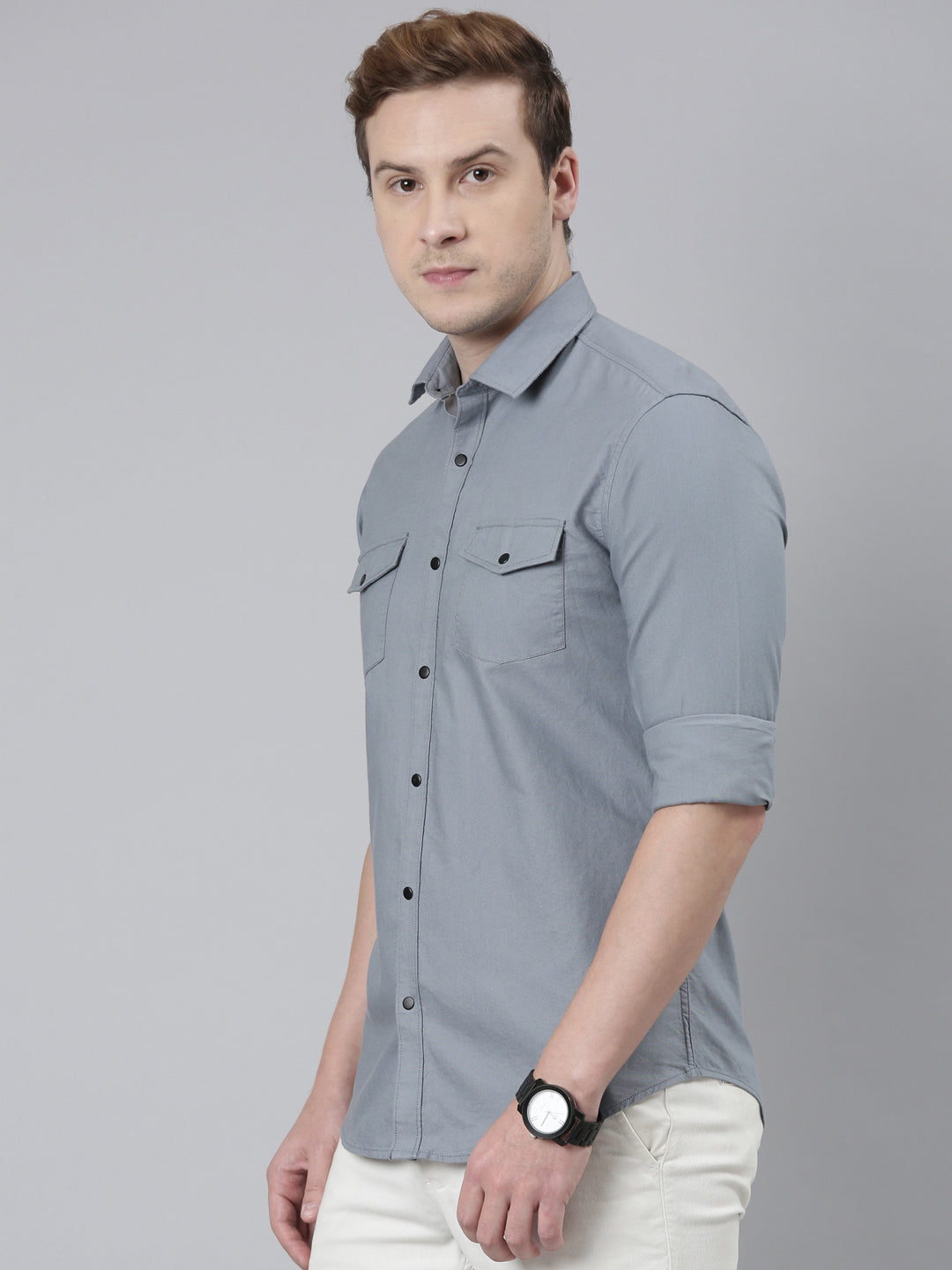 Polar Blue Cargo Shirt Solid Shirt Bushirt   