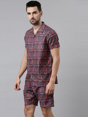 Red Printed Co-Ordss Co-Ords Bushirt   
