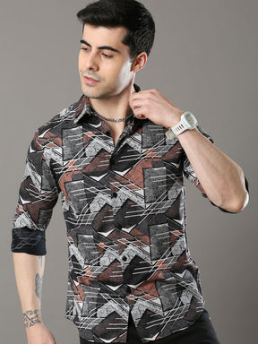 Abstract Persian Orange Shirt Printed Shirt Bushirt   