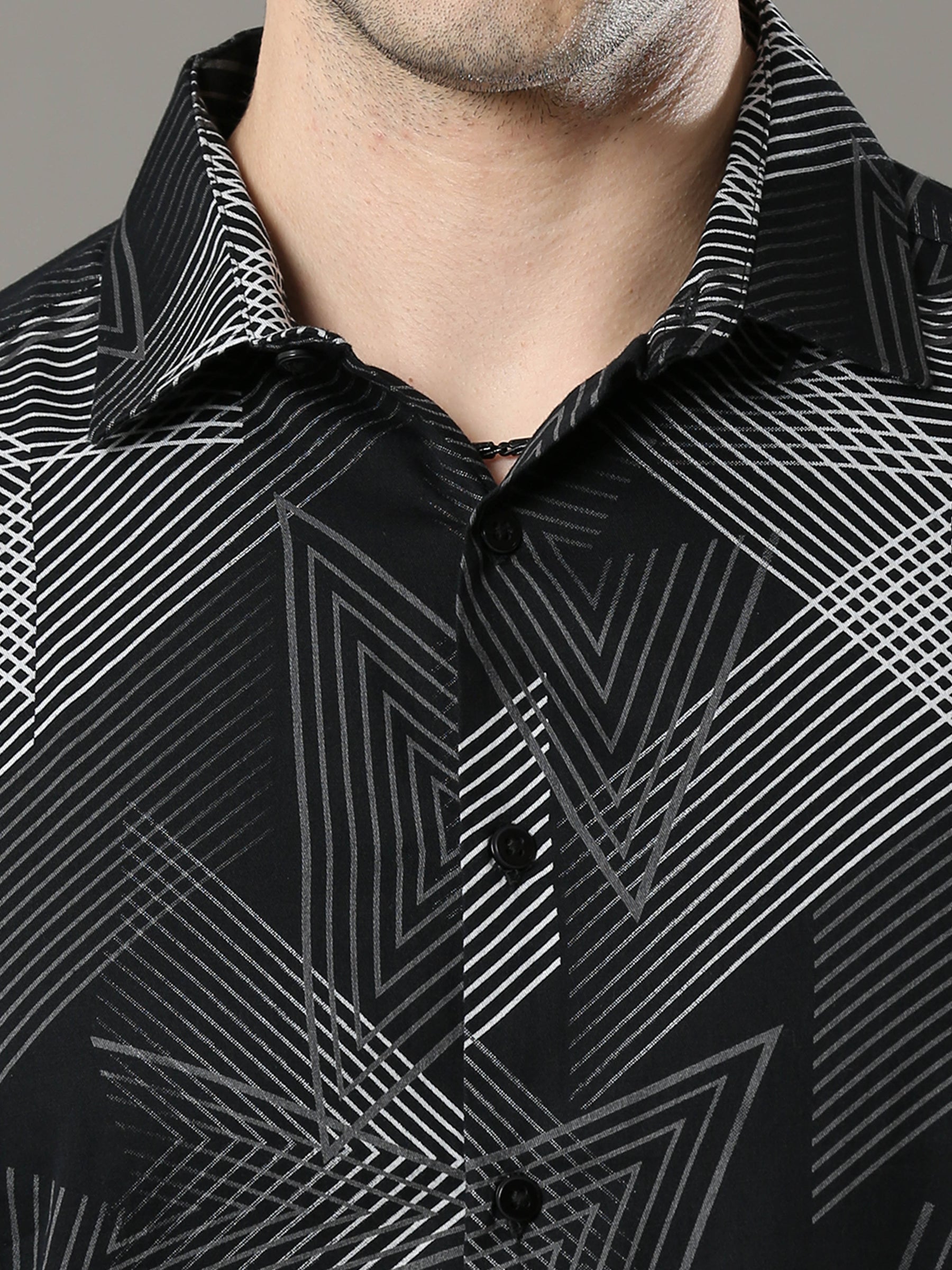 Irregular Strips Black Shirt Printed Shirt Bushirt   