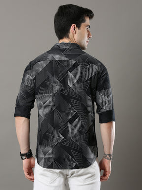 Irregular Strips Black Shirt Printed Shirt Bushirt   