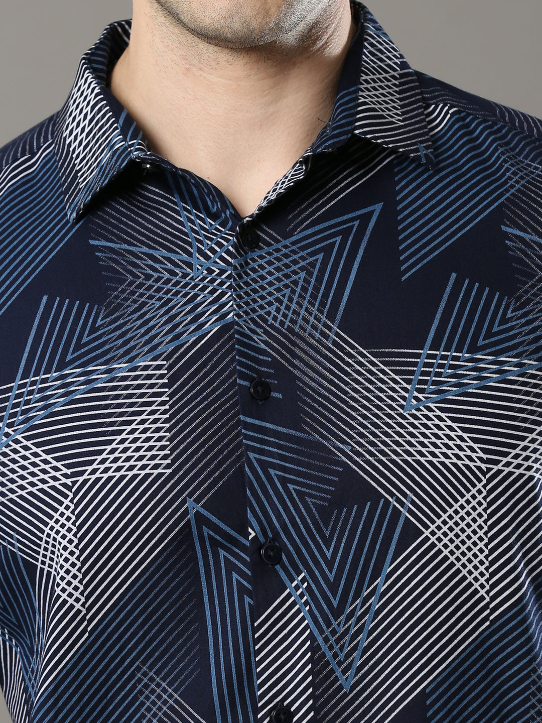 Irregular Strips Navy Blue Shirt Printed Shirt Bushirt   