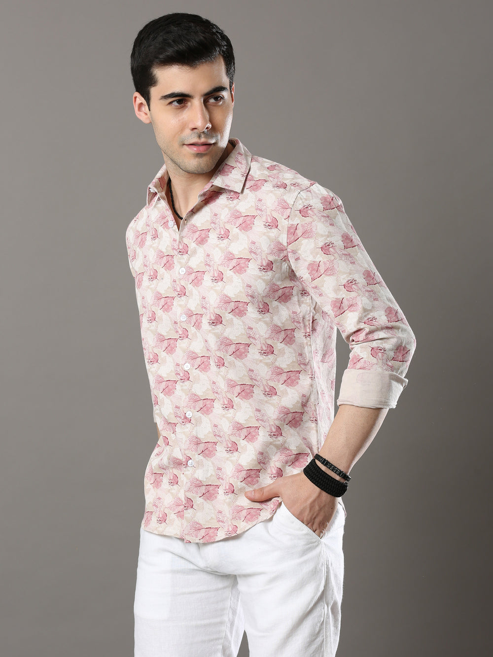Crisp Leaf Pink Shirt Printed Shirt Bushirt   