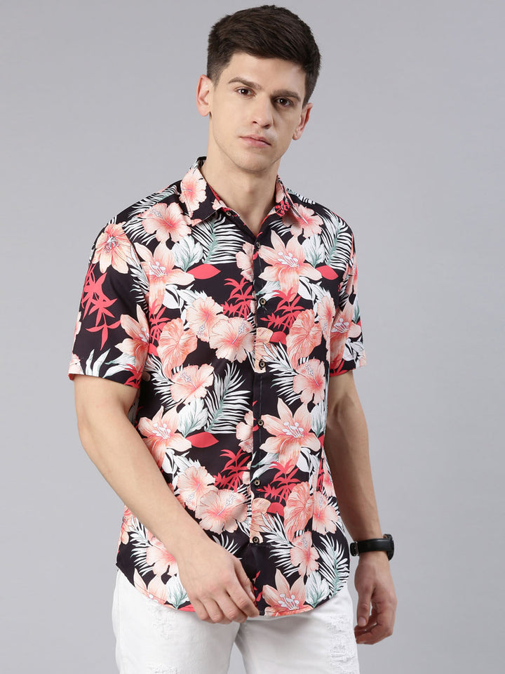 Wild Leaf Black Shirt Printed Shirt Bushirt   