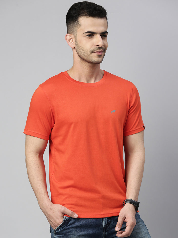 Orange Solid Half Sleeves T-Shirt Plain T-Shirts Bushirtin   