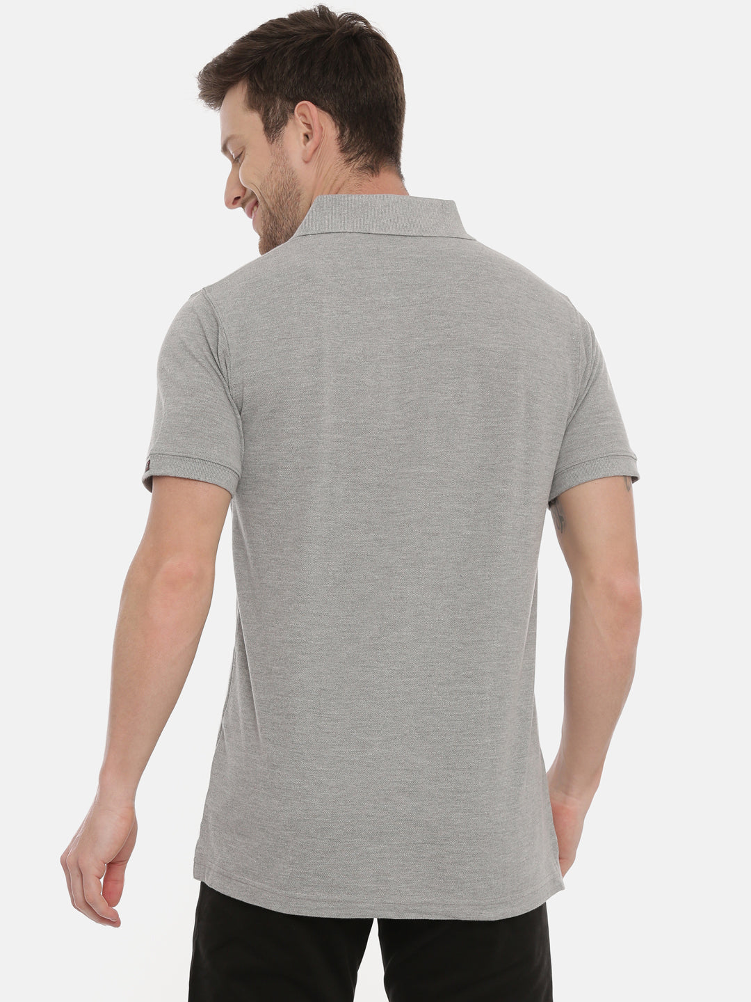 Grey Mélange Polo Neck T-Shirt Polo Tees Bushirt   