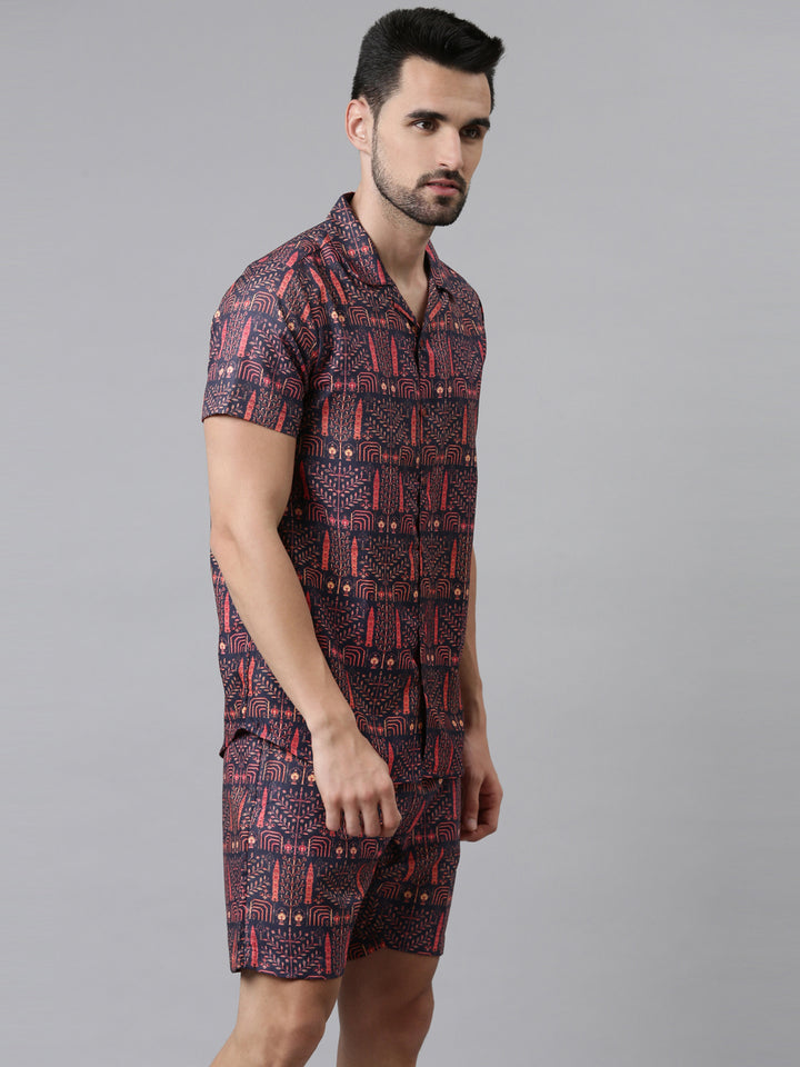 Red Printed Co-Ordss Co-Ords Bushirt   