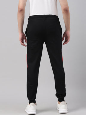 Black Solid Side Block Joggers Men's Joggers Bushirt   