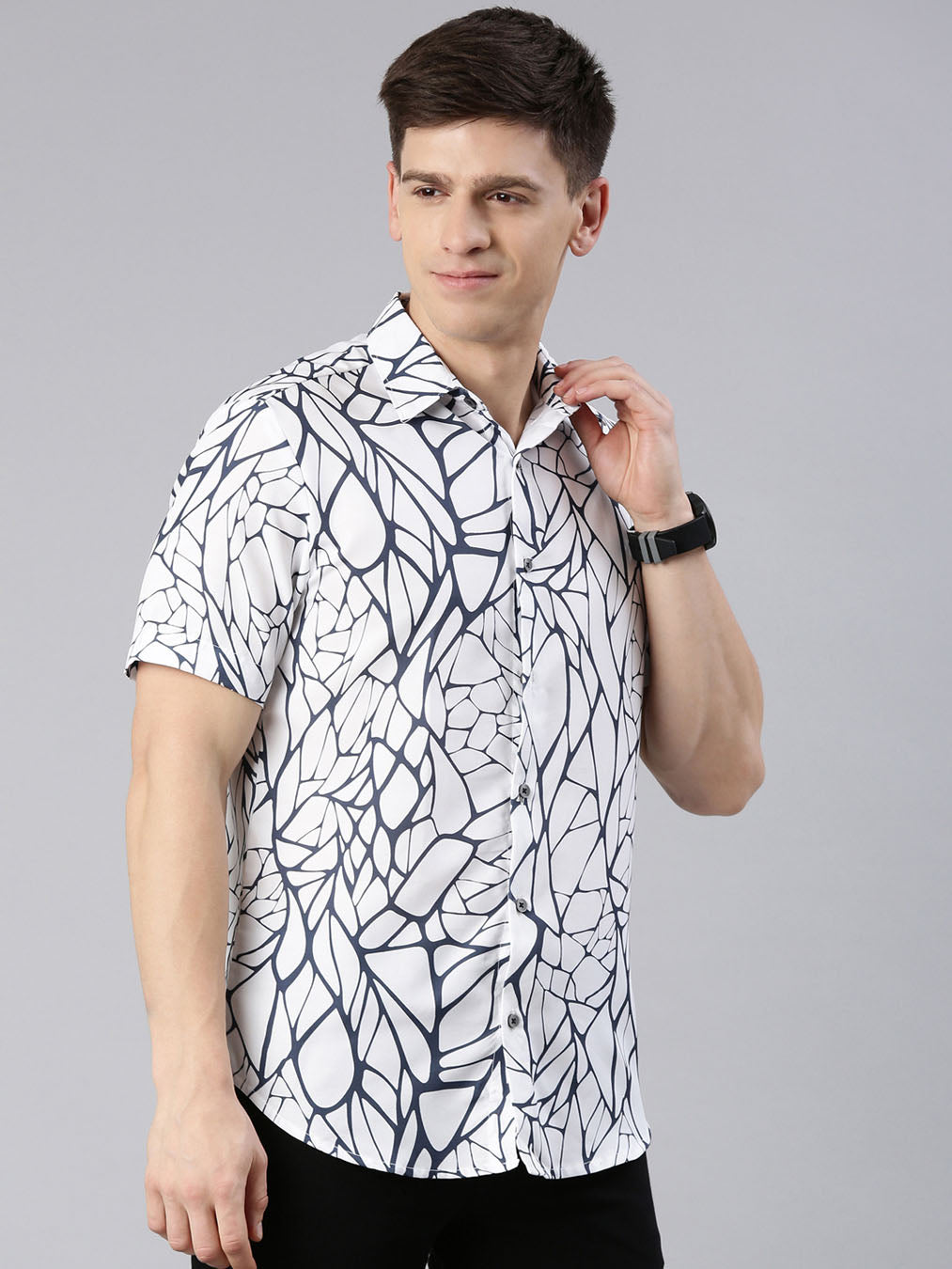 Abstract Loop White Shirt Printed Shirt Bushirt   