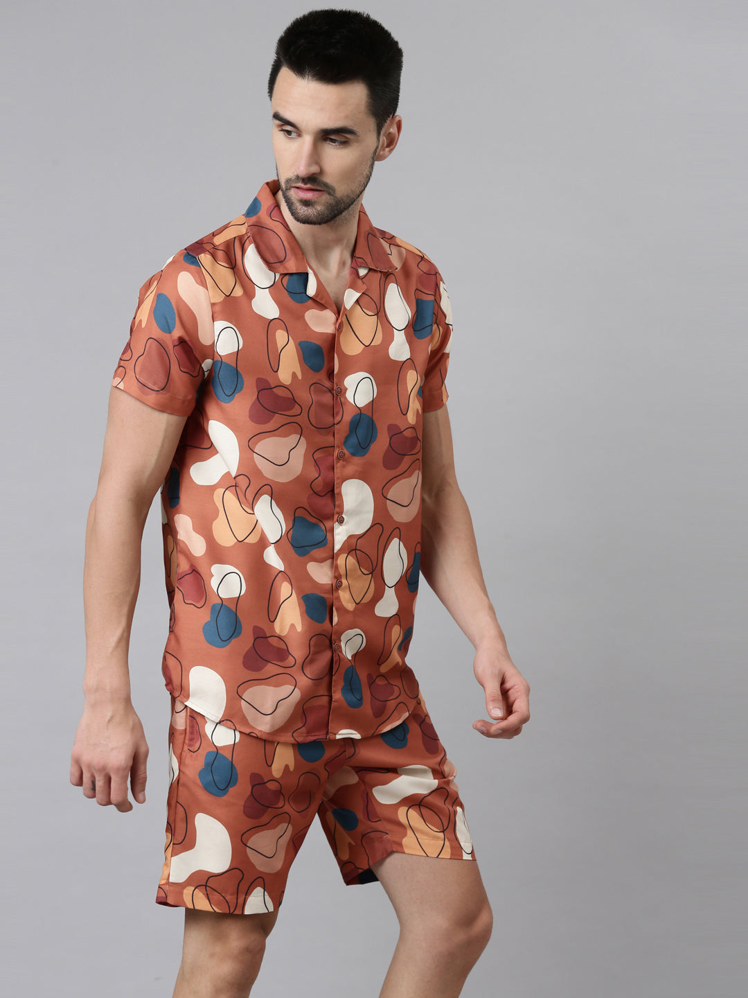 Caramel Printed Co-Ords Co-Ords Bushirt   