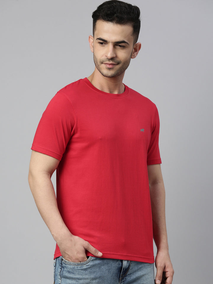 Red Solid Half Sleeves T-Shirt Plain T-Shirts Bushirt   