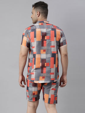 Geometric Grey Night Suits Co-Ords Bushirt   