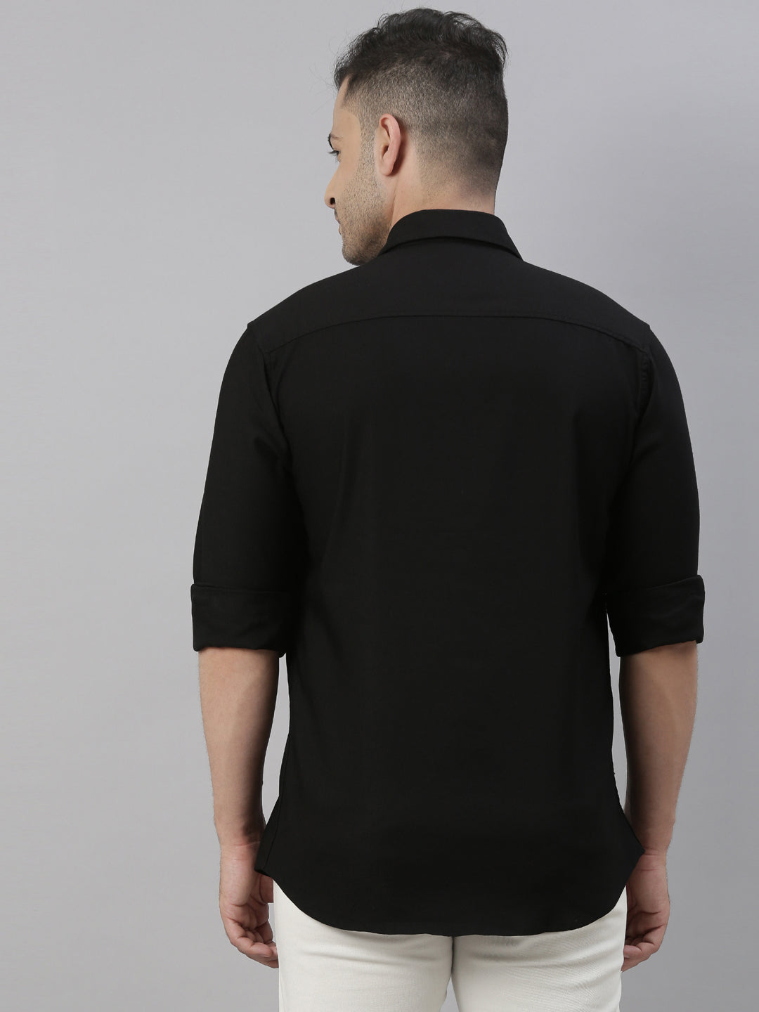 Black Solid Casual Shirt Solid Shirt Bushirt   