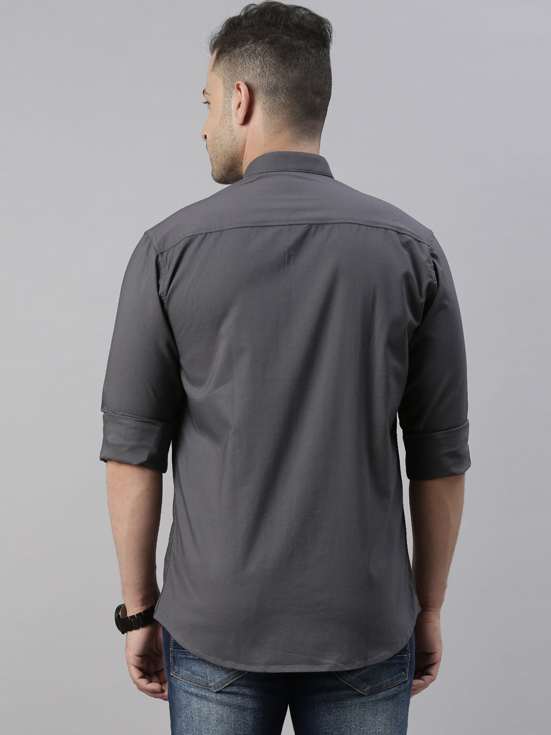 Steel Grey Chinese Collar Casual Shirt Solid Shirt Bushirt   