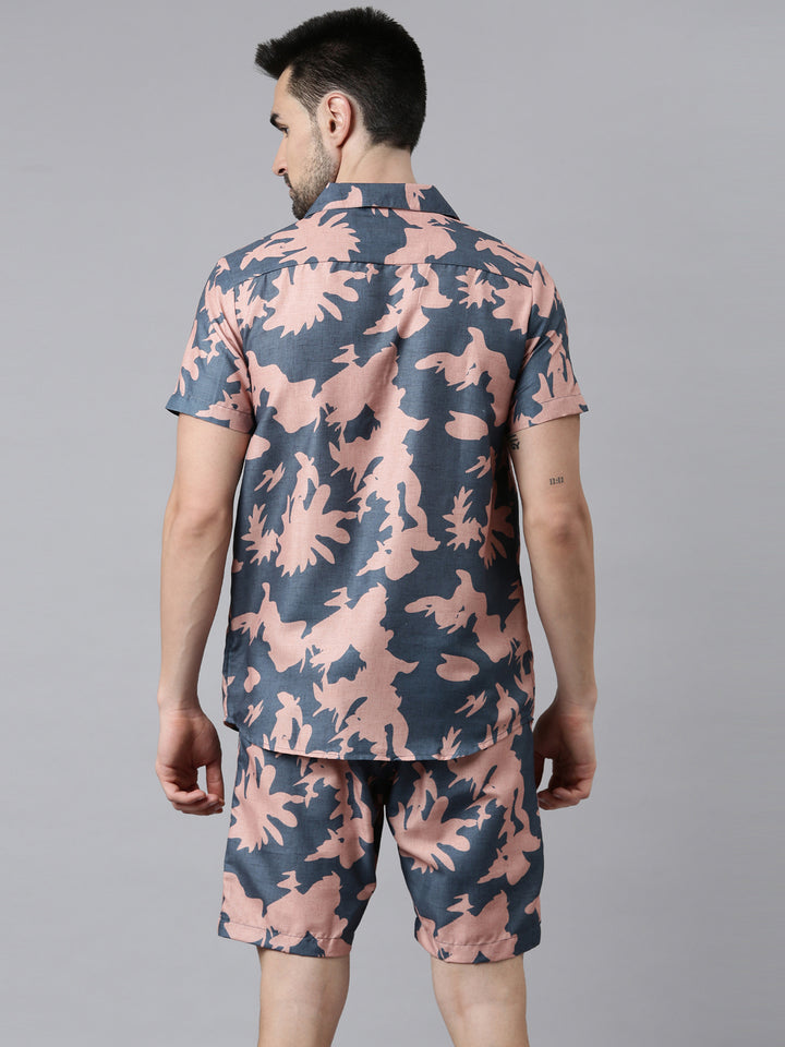 Slate Blue Printed Co-Ords Co-Ords Bushirt   