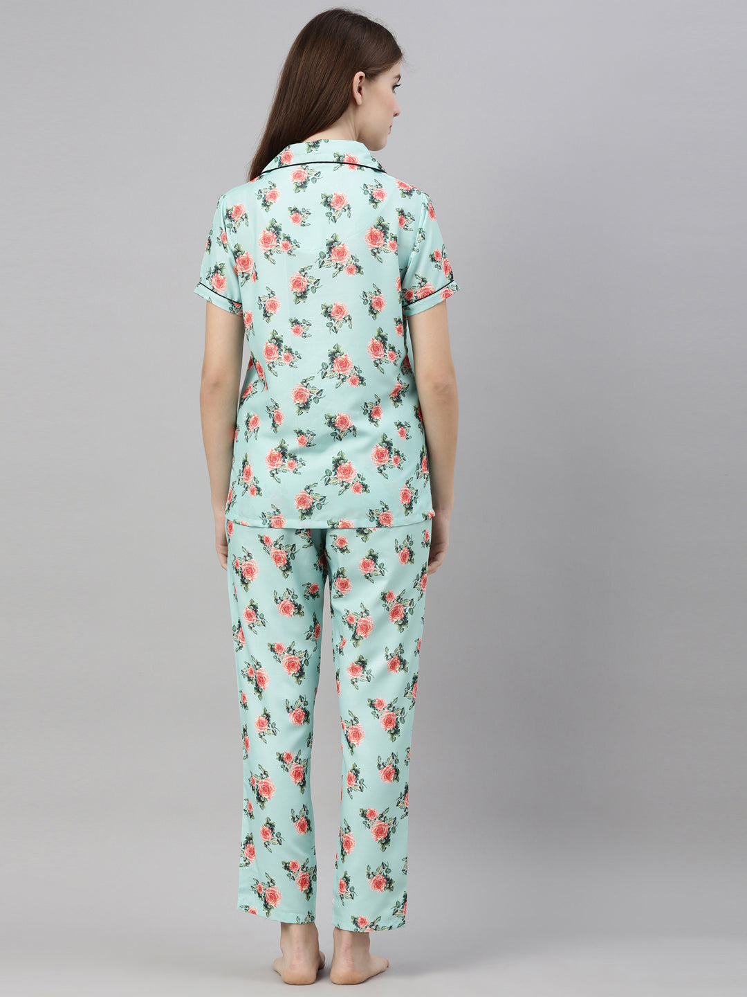 Darcey Rose Sea Green Women's Night Suits Women's Night Suit Bushirt   