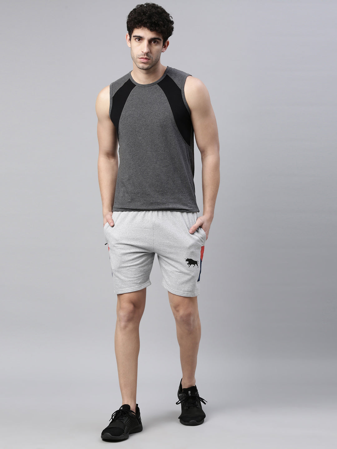 Light Grey Side Block Print Shorts Men's Shorts Bushirt   