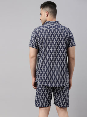 Printed Navy Blue Co-Ords Co-Ords Bushirt   
