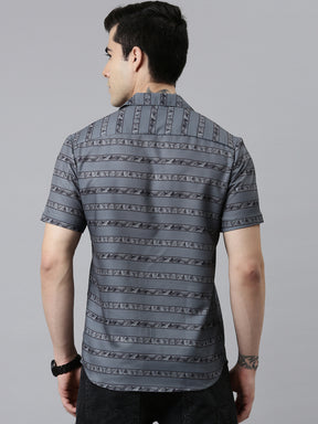 Printed Sage Grey Strips Shirt Printed Shirt Bushirt   