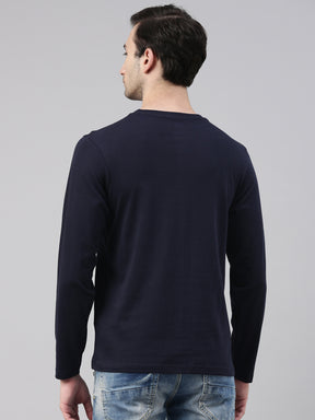 Navy Blue Solid Full Sleeves T-Shirt Full Sleeves Bushirt   