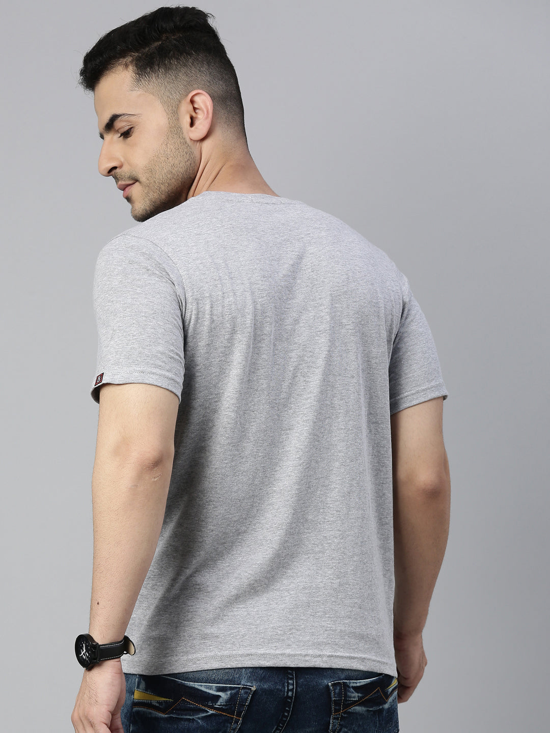 Dark Grey Solid Half Sleeves T-Shirt Plain T-Shirts Bushirt   