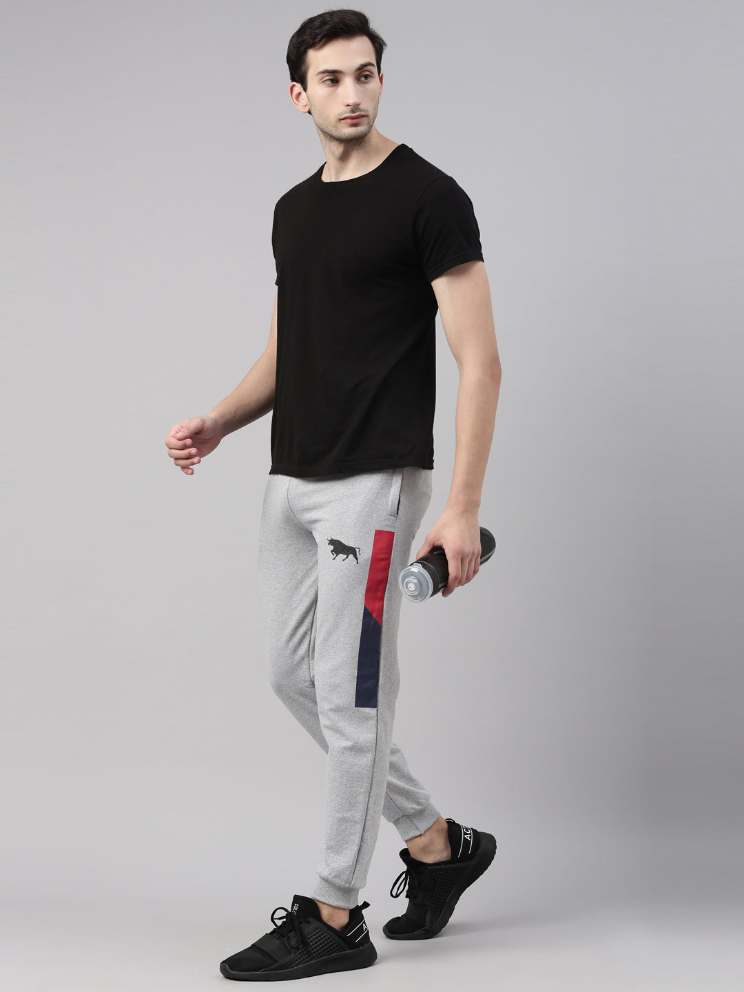 Light Grey Solid Side Block Joggers Men's Joggers Bushirt   