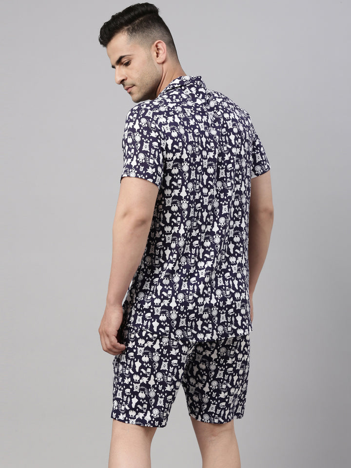 Printed Navy Blue Co-Ords Co-Ords Bushirt   