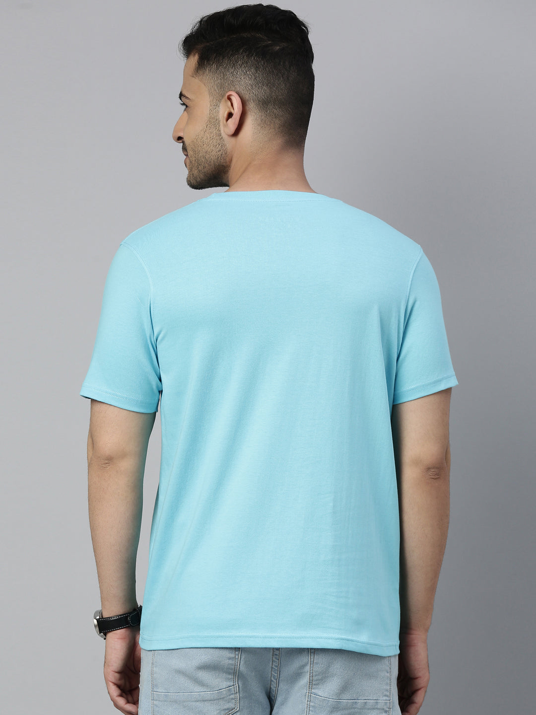 Cadded Blue Solid Half Sleeves T-Shirt Plain T-Shirts Bushirt   