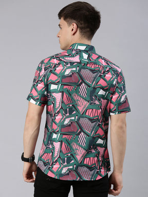 Abstract Green Shirt Printed Shirt Bushirt   