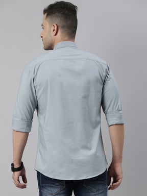 Steel Blue Chinese Collar Casual Shirt Solid Shirt Bushirt   