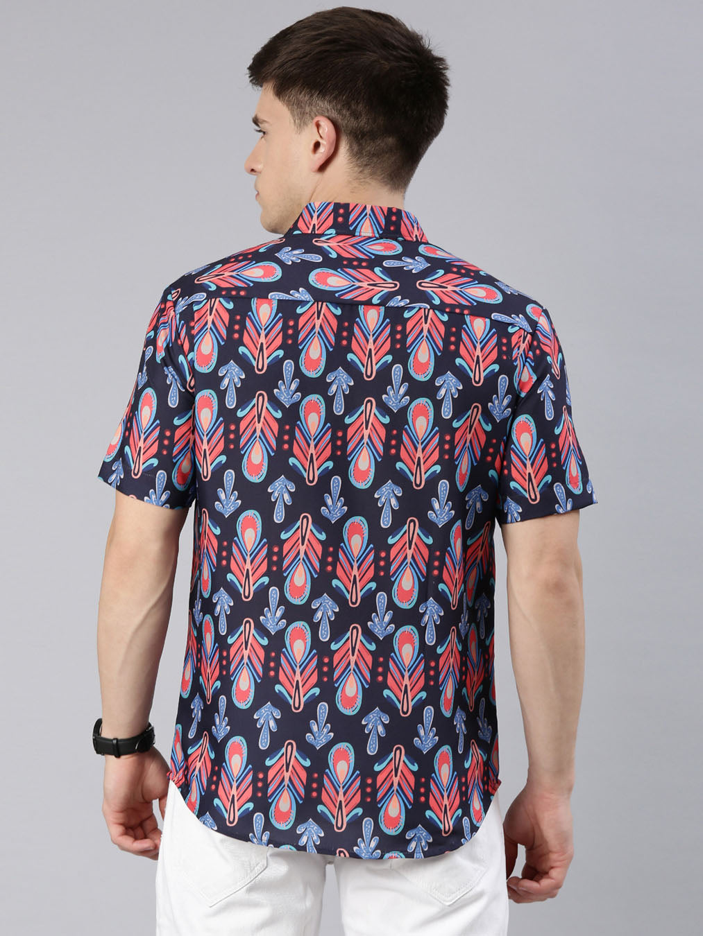 Ornamental Print Navy Blue Shirt Printed Shirt Bushirt   