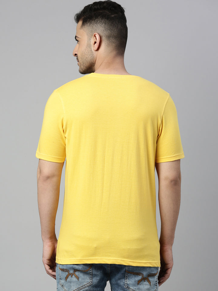 Yellow Solid Half Sleeves T-Shirt Plain T-Shirts Bushirt   