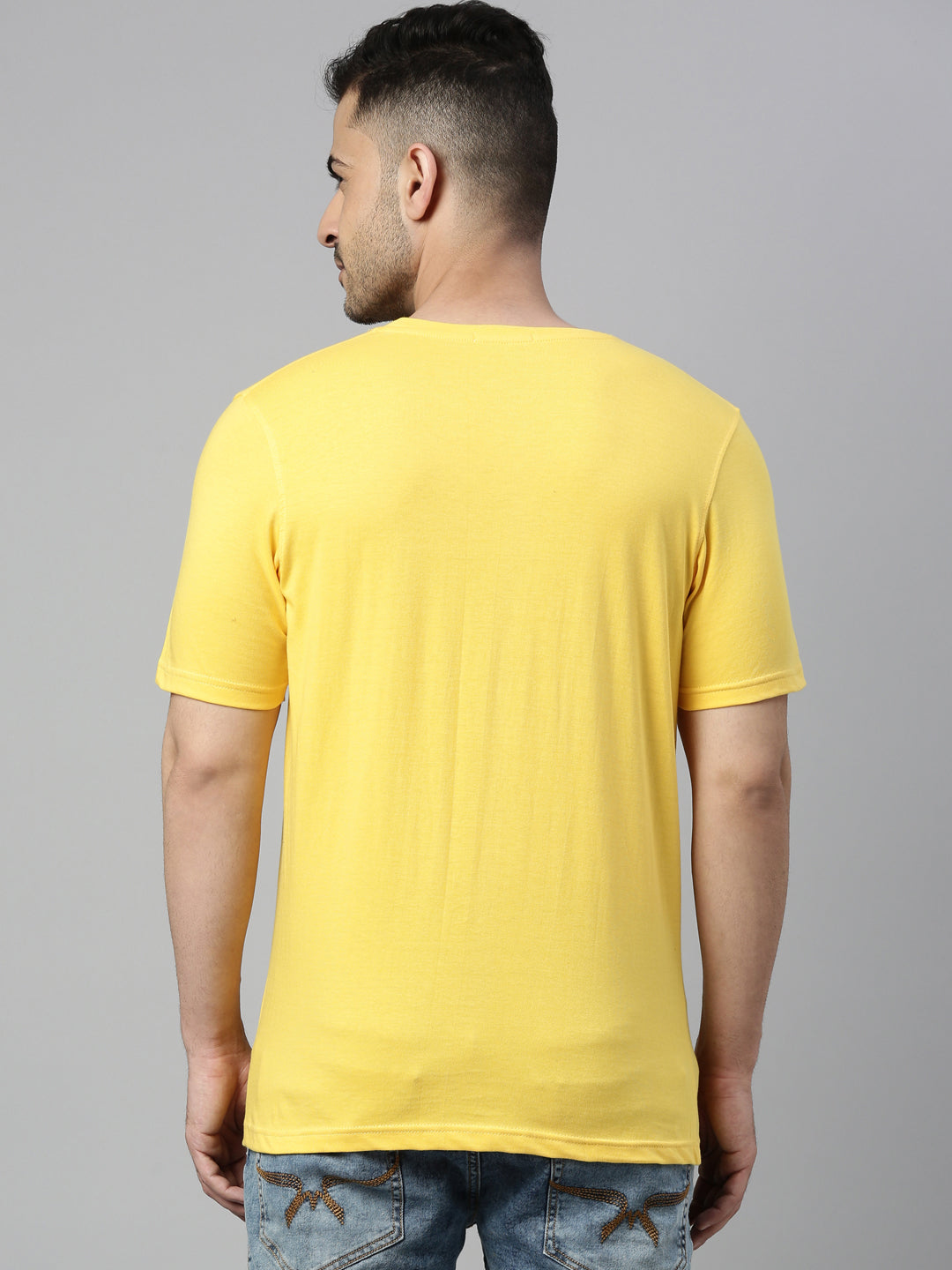Yellow Solid Half Sleeves T-Shirt Plain T-Shirts Bushirt   