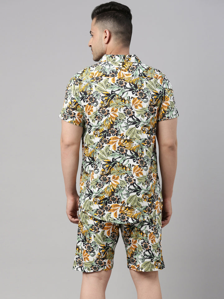 Floral Printed White Co-Ords Co-Ords Bushirt   