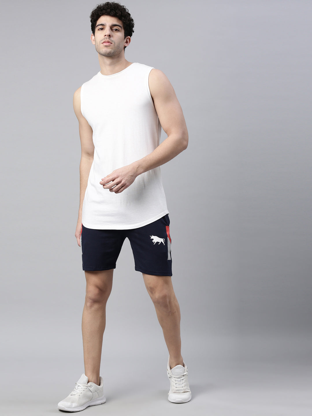 Navy Blue Side Block Print Shorts Men's Shorts Bushirt   