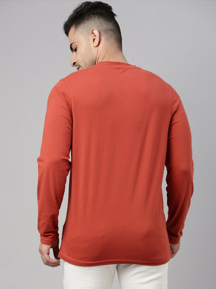 Rust Full Sleeves Henley T Shirt Full Sleeves Bushirt   