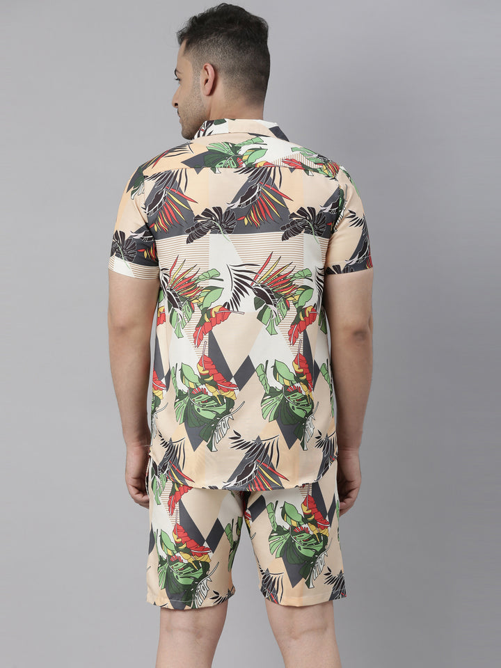 All Over Printed Beige Night Suits Regular Size Co-Ords Bushirt   
