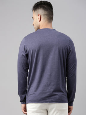 Denim Blue Full Sleeves Henley T Shirt Full Sleeves Bushirt   